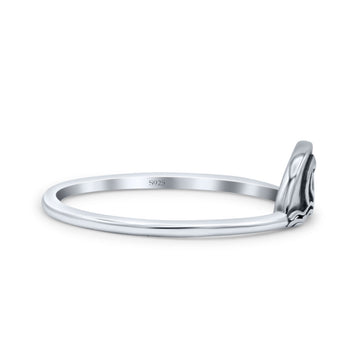 Delightful Crescent Moon And Star With Ocean Engraved Style Oxidized Band Thumb Ring